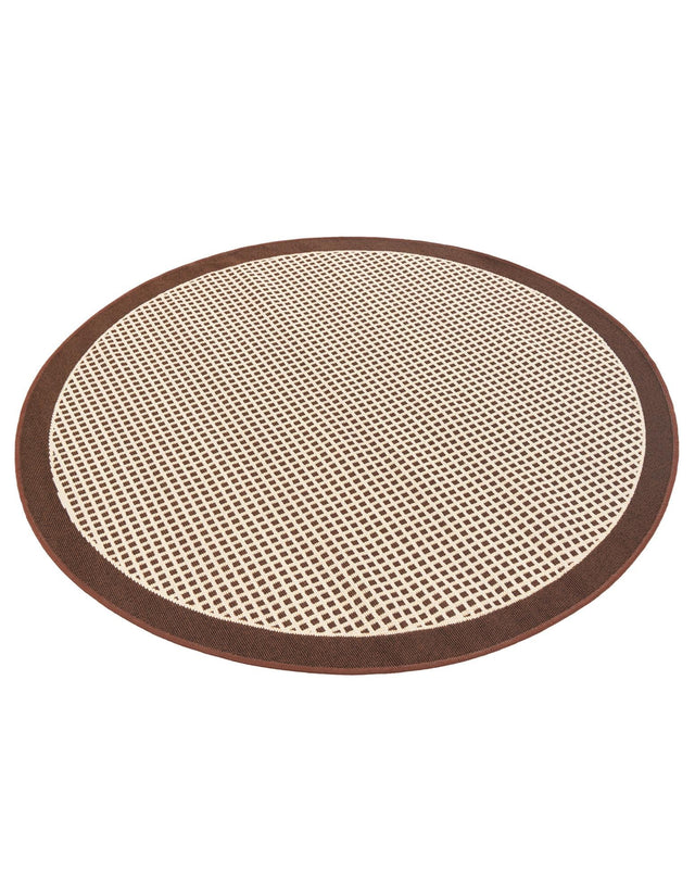 Brown 4' 1 x 4' 1 Outdoor Border Round Area Rug Weather Resistant for Patio, Deck, Terrace, Balcony, Porch 100% Polypropylene Classic Bordered Carpet for Sale at Rug Engine