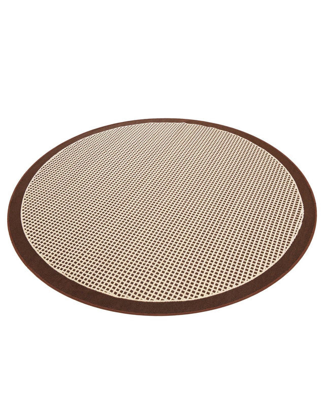 Brown 5' 1 x 5' 1 Outdoor Border Round Area Rug Weather Resistant for Patio, Deck, Terrace, Balcony, Porch 100% Polypropylene Classic Bordered Carpet for Sale at Rug Engine