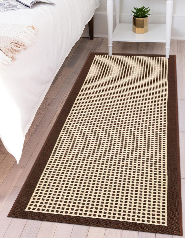 Brown 2' 7 x 10' Outdoor Border Runner Area Rug Weather Resistant for Patio, Deck, Terrace, Balcony, Porch 100% Polypropylene Classic Bordered Carpet for Sale at Rug Engine