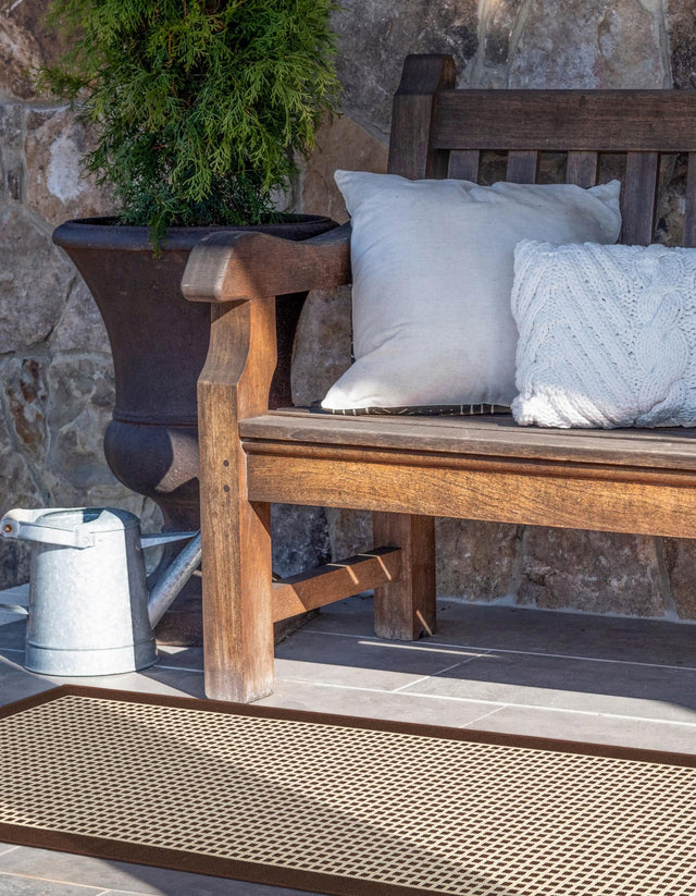 Brown 2' x 5' 1 Outdoor Border Runner Area Rug Weather Resistant for Patio, Deck, Terrace, Balcony, Porch 100% Polypropylene Classic Bordered Carpet for Sale at Rug Engine