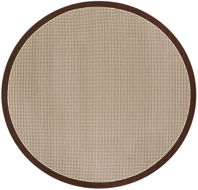 Brown 7' 10 x 7' 10 Outdoor Border Round Area Rug Weather Resistant for Patio, Deck, Terrace, Balcony, Porch 100% Polypropylene Classic Bordered Carpet for Sale at Rug Engine