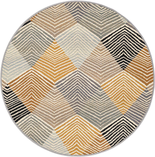 Gray 3' 1 x 3' 1 Outdoor Modern Round Area Rug Weather Resistant for Patio, Deck, Terrace, Balcony, Porch 100% Polypropylene Modern Outside Carpet for Sale at Rug Engine