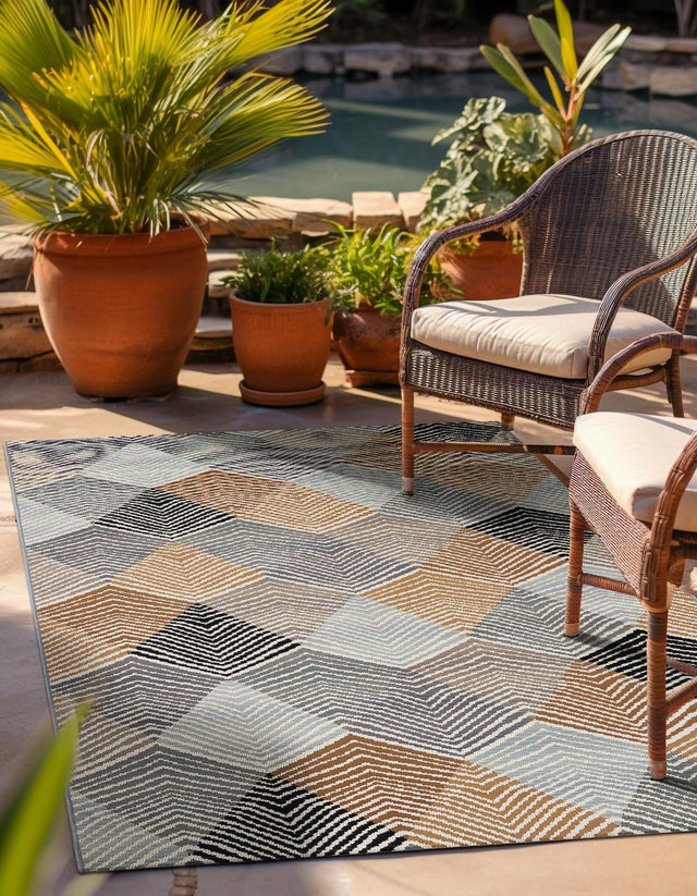 Gray 6' 1 x 9' Outdoor Modern Rectangle Area Rug Weather Resistant for Patio, Deck, Terrace, Balcony, Porch 100% Polypropylene Modern Outside Carpet for Sale at Rug Engine