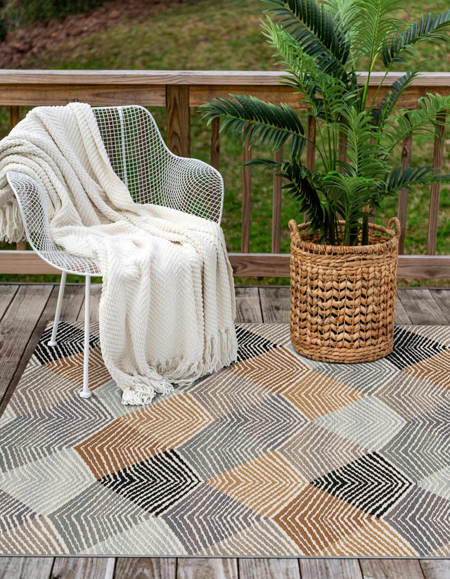 Gray 9' x 12' Outdoor Modern Rectangle Area Rug Weather Resistant for Patio, Deck, Terrace, Balcony, Porch 100% Polypropylene Modern Outside Carpet for Sale at Rug Engine
