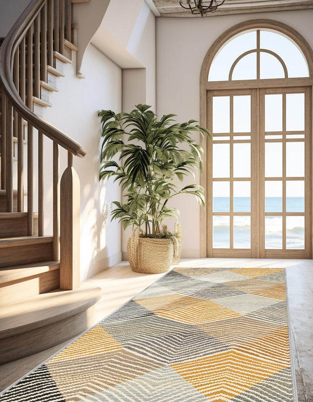 Gray 2' 7 x 12' Outdoor Modern Runner Area Rug Weather Resistant for Patio, Deck, Terrace, Balcony, Porch 100% Polypropylene Modern Outside Carpet for Sale at Rug Engine