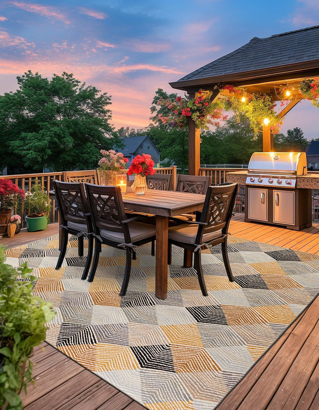 Gray 7' 10 x 7' 10 Outdoor Modern Square Area Rug Weather Resistant for Patio, Deck, Terrace, Balcony, Porch 100% Polypropylene Modern Outside Carpet for Sale at Rug Engine