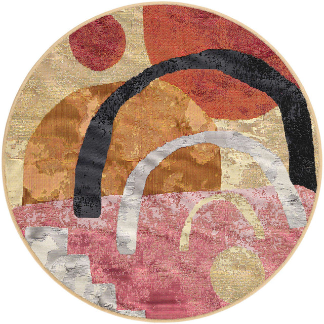 Multicolor 3' 1 x 3' 1 Outdoor Modern Round Area Rug Weather Resistant for Patio, Deck, Terrace, Balcony, Porch 100% Polypropylene Modern Outside Carpet for Sale at Rug Engine