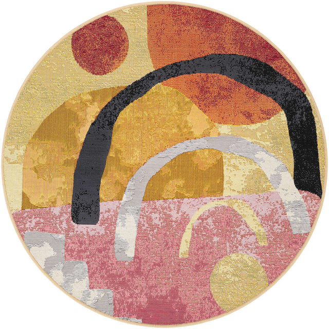 Multicolor 4' 1 x 4' 1 Outdoor Modern Round Area Rug Weather Resistant for Patio, Deck, Terrace, Balcony, Porch 100% Polypropylene Modern Outside Carpet for Sale at Rug Engine