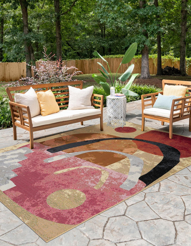 Multicolor 9' x 12' Outdoor Modern Rectangle Area Rug Weather Resistant for Patio, Deck, Terrace, Balcony, Porch 100% Polypropylene Modern Outside Carpet for Sale at Rug Engine