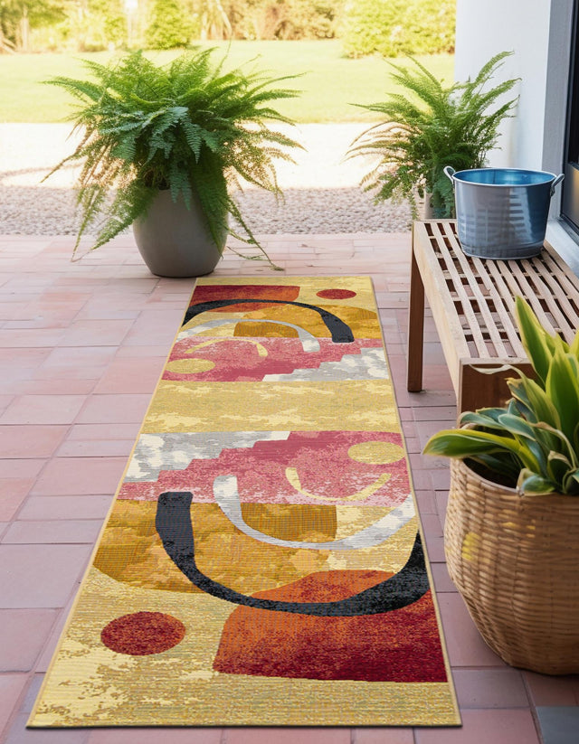 Multicolor 2' 7 x 10' Outdoor Modern Runner Area Rug Weather Resistant for Patio, Deck, Terrace, Balcony, Porch 100% Polypropylene Modern Outside Carpet for Sale at Rug Engine
