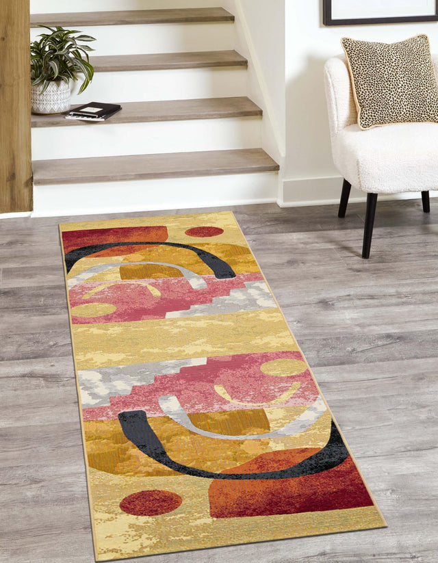 Multicolor 2' 7 x 12' Outdoor Modern Runner Area Rug Weather Resistant for Patio, Deck, Terrace, Balcony, Porch 100% Polypropylene Modern Outside Carpet for Sale at Rug Engine