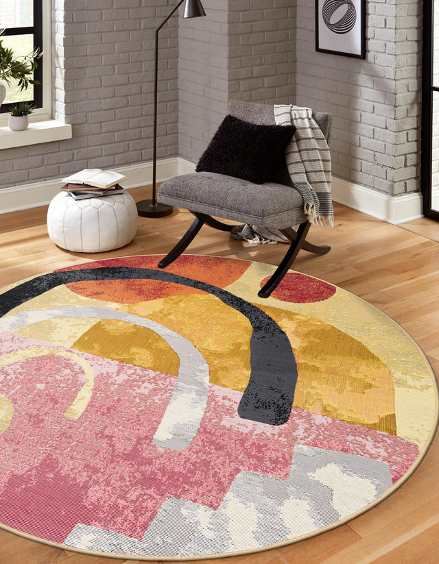 Multicolor 4' 1 x 4' 1 Outdoor Modern Round Area Rug Weather Resistant for Patio, Deck, Terrace, Balcony, Porch 100% Polypropylene Modern Outside Carpet for Sale at Rug Engine