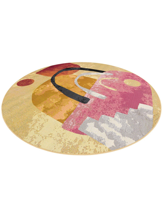 Multicolor 7' 10 x 7' 10 Outdoor Modern Round Area Rug Weather Resistant for Patio, Deck, Terrace, Balcony, Porch 100% Polypropylene Modern Outside Carpet for Sale at Rug Engine