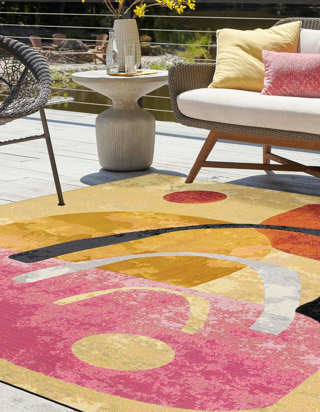 Multicolor 7' 10 x 7' 10 Outdoor Modern Square Area Rug Weather Resistant for Patio, Deck, Terrace, Balcony, Porch 100% Polypropylene Modern Outside Carpet for Sale at Rug Engine