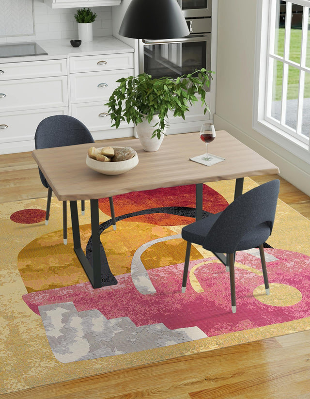 Multicolor 7' 10 x 7' 10 Outdoor Modern Square Area Rug Weather Resistant for Patio, Deck, Terrace, Balcony, Porch 100% Polypropylene Modern Outside Carpet for Sale at Rug Engine