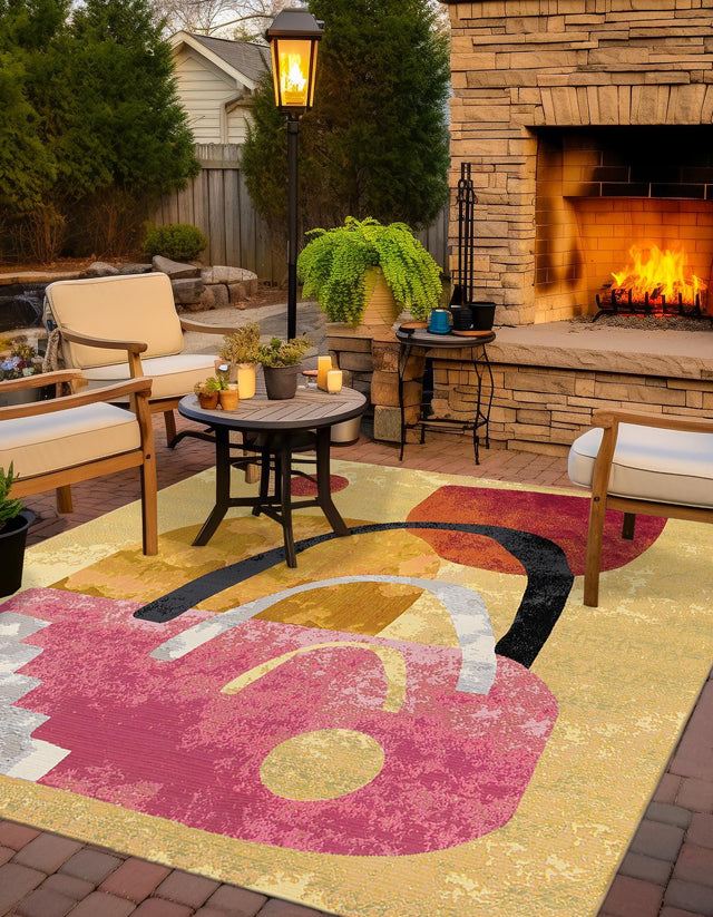 Multicolor 10' x 10' Outdoor Modern Square Area Rug Weather Resistant for Patio, Deck, Terrace, Balcony, Porch 100% Polypropylene Modern Outside Carpet for Sale at Rug Engine