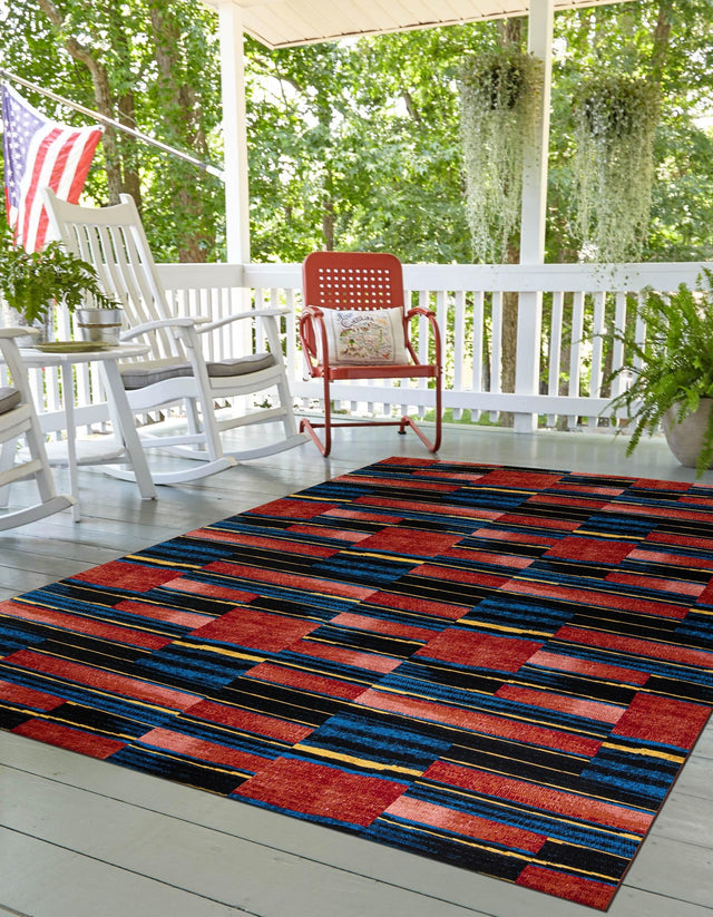 Multicolor 7' 10 x 10' Outdoor Modern Rectangle Area Rug Weather Resistant for Patio, Deck, Terrace, Balcony, Porch 100% Polypropylene Modern Outside Carpet for Sale at Rug Engine