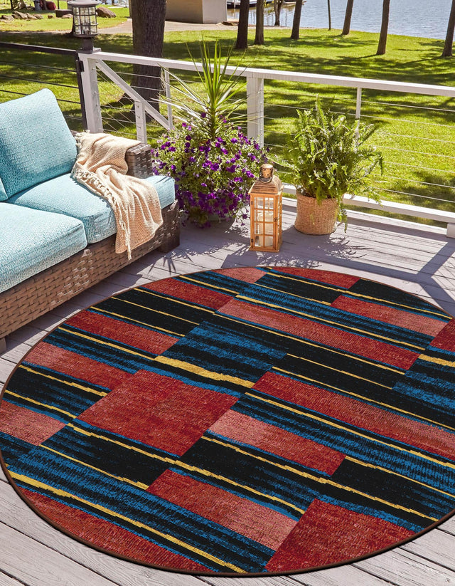 Multicolor 4' 1 x 4' 1 Outdoor Modern Round Area Rug Weather Resistant for Patio, Deck, Terrace, Balcony, Porch 100% Polypropylene Modern Outside Carpet for Sale at Rug Engine