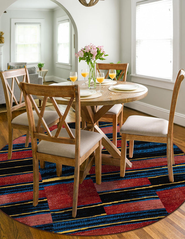 Multicolor 5' 1 x 5' 1 Outdoor Modern Round Area Rug Weather Resistant for Patio, Deck, Terrace, Balcony, Porch 100% Polypropylene Modern Outside Carpet for Sale at Rug Engine