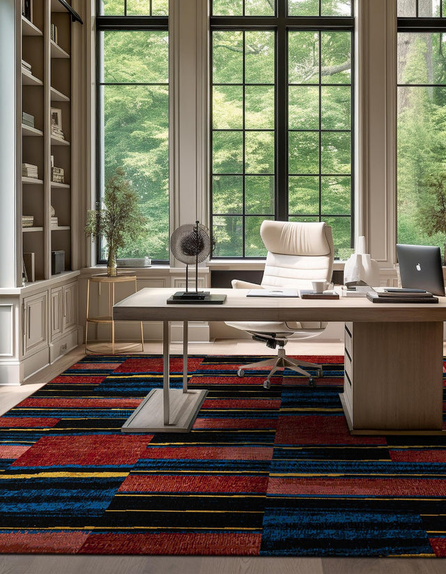 Multicolor 10' x 10' Outdoor Modern Square Area Rug Weather Resistant for Patio, Deck, Terrace, Balcony, Porch 100% Polypropylene Modern Outside Carpet for Sale at Rug Engine