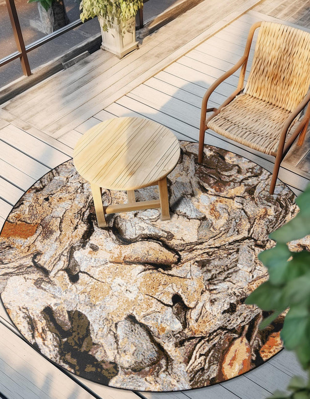 Multicolor 7' 10 x 7' 10 Outdoor Modern Round Area Rug Weather Resistant for Patio, Deck, Terrace, Balcony, Porch 100% Polypropylene Modern Outside Carpet for Sale at Rug Engine