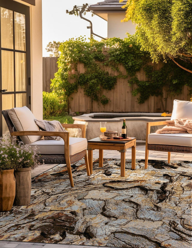 Multicolor 10' x 10' Outdoor Modern Square Area Rug Weather Resistant for Patio, Deck, Terrace, Balcony, Porch 100% Polypropylene Modern Outside Carpet for Sale at Rug Engine
