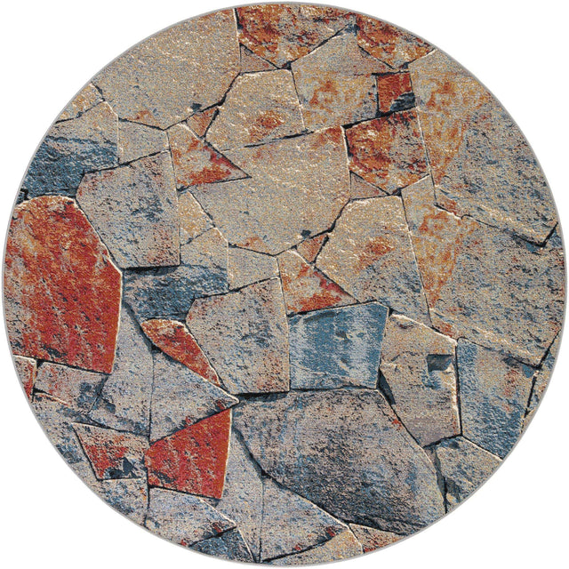 Multicolor 7' 10 x 7' 10 Outdoor Modern Round Area Rug Weather Resistant for Patio, Deck, Terrace, Balcony, Porch 100% Polypropylene Modern Outside Carpet for Sale at Rug Engine