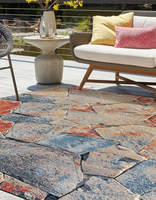 Multicolor 10' x 10' Outdoor Modern Square Area Rug Weather Resistant for Patio, Deck, Terrace, Balcony, Porch 100% Polypropylene Modern Outside Carpet for Sale at Rug Engine