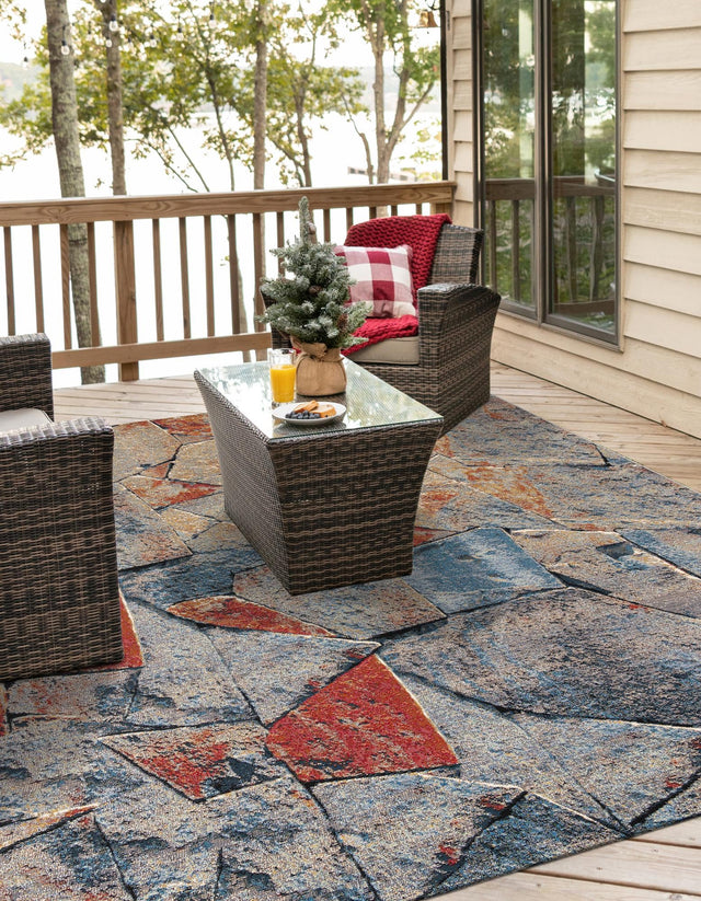 Multicolor 7' 10 x 7' 10 Outdoor Modern Square Area Rug Weather Resistant for Patio, Deck, Terrace, Balcony, Porch 100% Polypropylene Modern Outside Carpet for Sale at Rug Engine