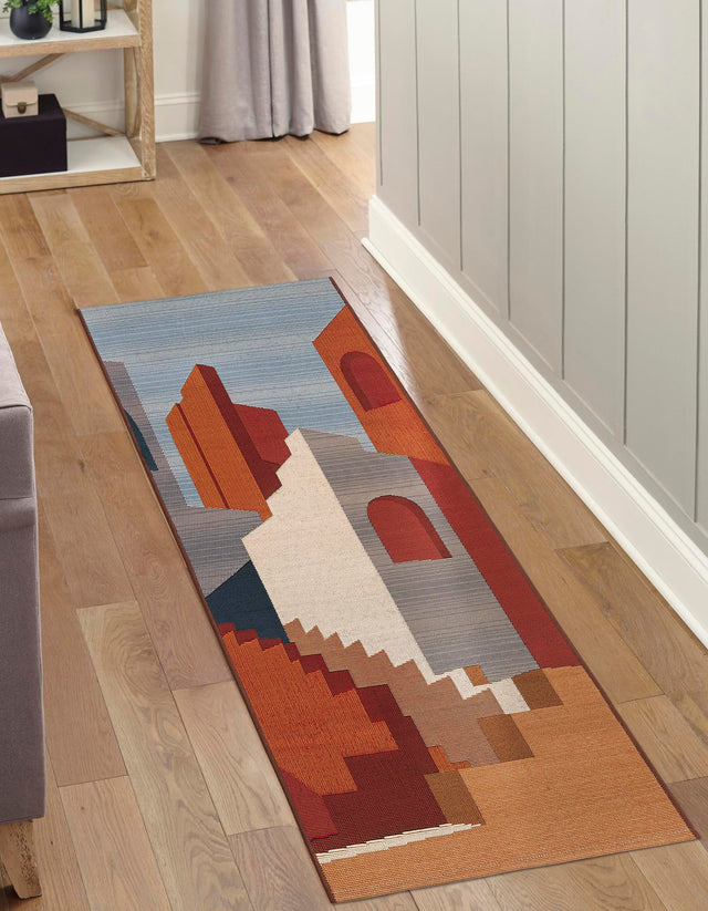 Multicolor 2' x 6' 1 Outdoor Modern Runner Area Rug Weather Resistant for Patio, Deck, Terrace, Balcony, Porch 100% Polypropylene Modern Outside Carpet for Sale at Rug Engine