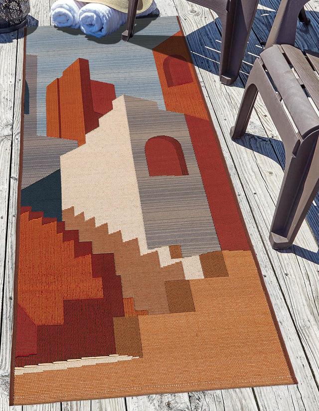Multicolor 2' 7 x 12' Outdoor Modern Runner Area Rug Weather Resistant for Patio, Deck, Terrace, Balcony, Porch 100% Polypropylene Modern Outside Carpet for Sale at Rug Engine