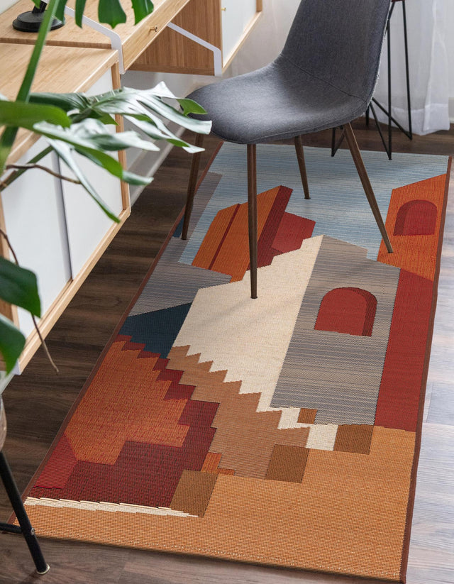 Multicolor 2' x 5' 1 Outdoor Modern Runner Area Rug Weather Resistant for Patio, Deck, Terrace, Balcony, Porch 100% Polypropylene Modern Outside Carpet for Sale at Rug Engine