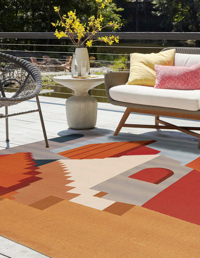 Multicolor 10' x 10' Outdoor Modern Square Area Rug Weather Resistant for Patio, Deck, Terrace, Balcony, Porch 100% Polypropylene Modern Outside Carpet for Sale at Rug Engine