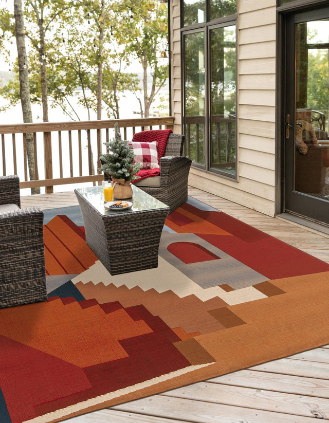 Multicolor 7' 10 x 7' 10 Outdoor Modern Square Area Rug Weather Resistant for Patio, Deck, Terrace, Balcony, Porch 100% Polypropylene Modern Outside Carpet for Sale at Rug Engine
