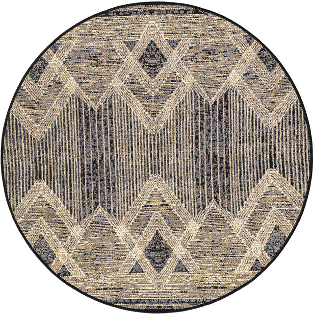 Charcoal 4' 1 x 4' 1 Outdoor Modern Round Area Rug Weather Resistant for Patio, Deck, Terrace, Balcony, Porch 100% Polypropylene Modern Outside Carpet for Sale at Rug Engine