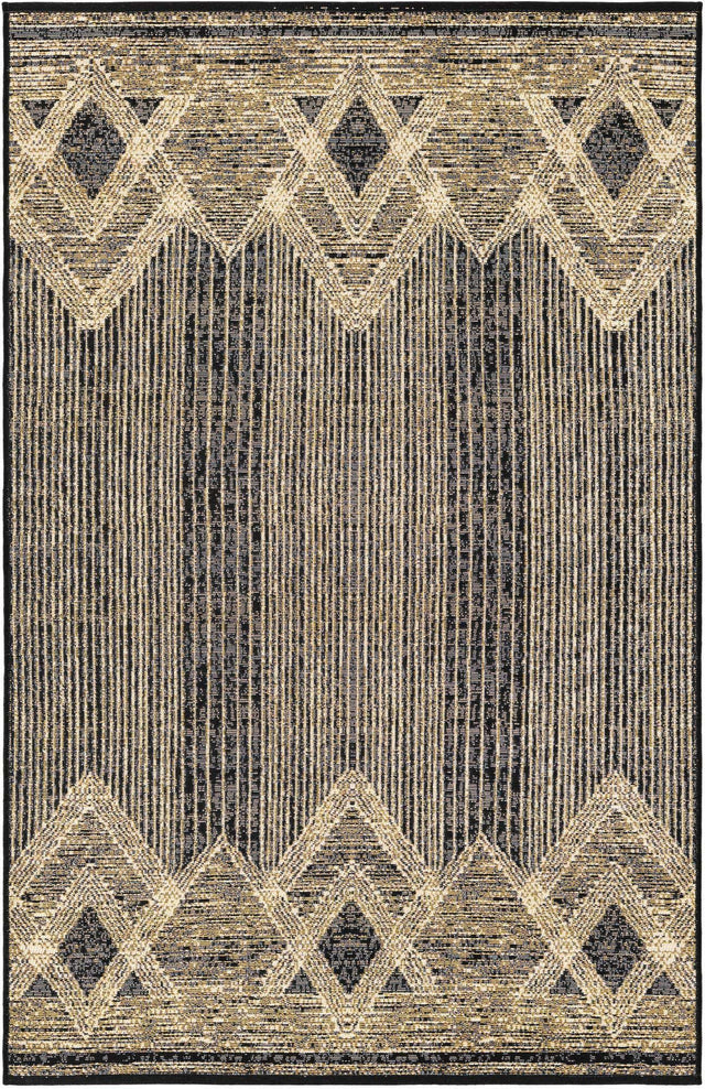Charcoal 4' 1 x 6' 1 Outdoor Modern Rectangle Area Rug Weather Resistant for Patio, Deck, Terrace, Balcony, Porch 100% Polypropylene Modern Outside Carpet for Sale at Rug Engine