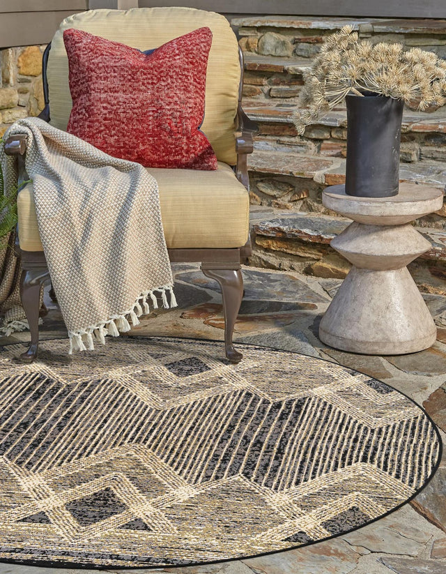 Charcoal 7' 10 x 7' 10 Outdoor Modern Round Area Rug Weather Resistant for Patio, Deck, Terrace, Balcony, Porch 100% Polypropylene Modern Outside Carpet for Sale at Rug Engine