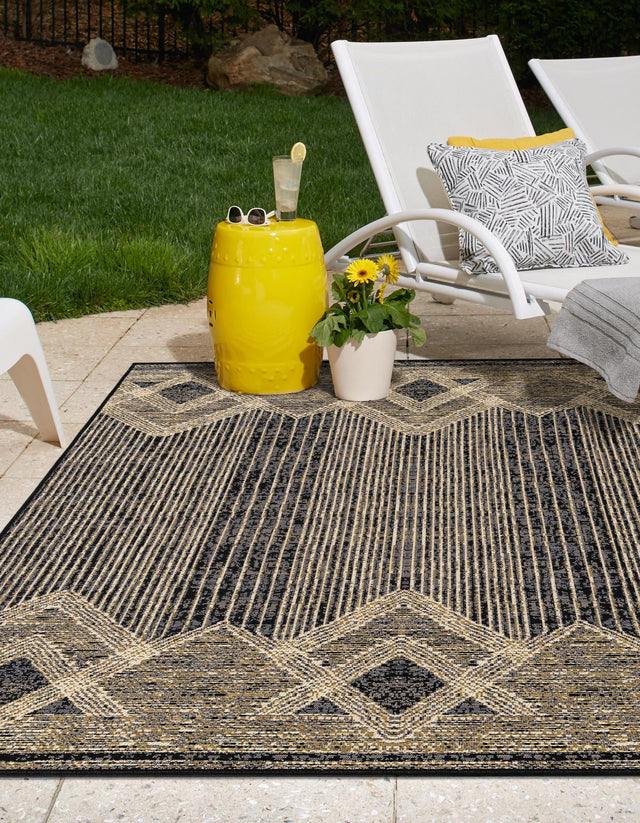 Charcoal 4' 1 x 6' 1 Outdoor Modern Rectangle Area Rug Weather Resistant for Patio, Deck, Terrace, Balcony, Porch 100% Polypropylene Modern Outside Carpet for Sale at Rug Engine