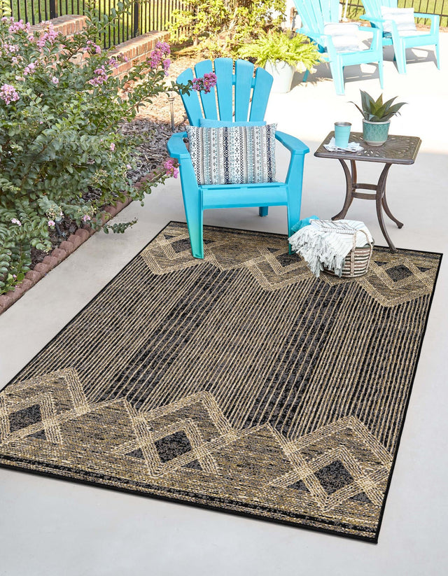 Charcoal 4' 1 x 6' 1 Outdoor Modern Rectangle Area Rug Weather Resistant for Patio, Deck, Terrace, Balcony, Porch 100% Polypropylene Modern Outside Carpet for Sale at Rug Engine