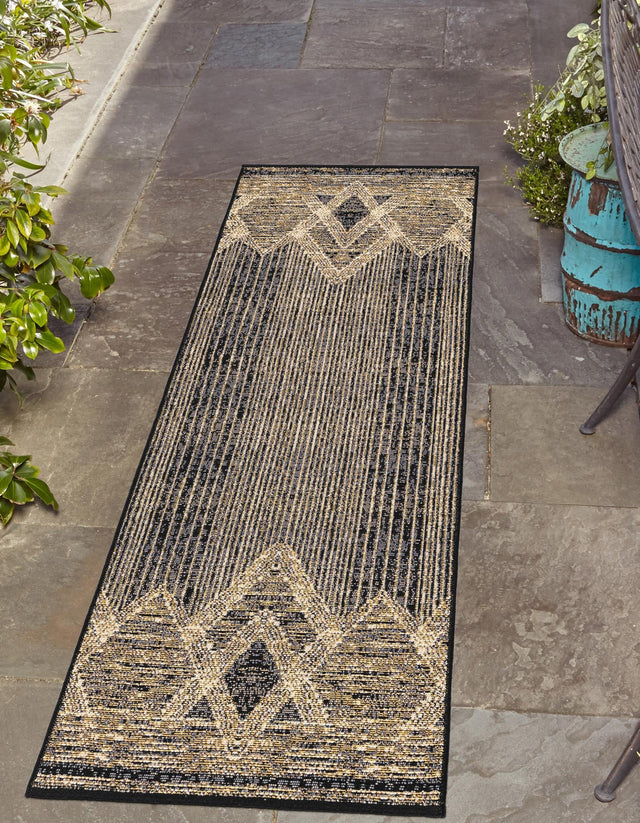 Charcoal 2' x 5' 1 Outdoor Modern Runner Area Rug Weather Resistant for Patio, Deck, Terrace, Balcony, Porch 100% Polypropylene Modern Outside Carpet for Sale at Rug Engine