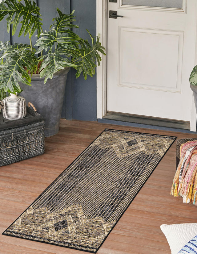 Charcoal 2' x 5' 1 Outdoor Modern Runner Area Rug Weather Resistant for Patio, Deck, Terrace, Balcony, Porch 100% Polypropylene Modern Outside Carpet for Sale at Rug Engine