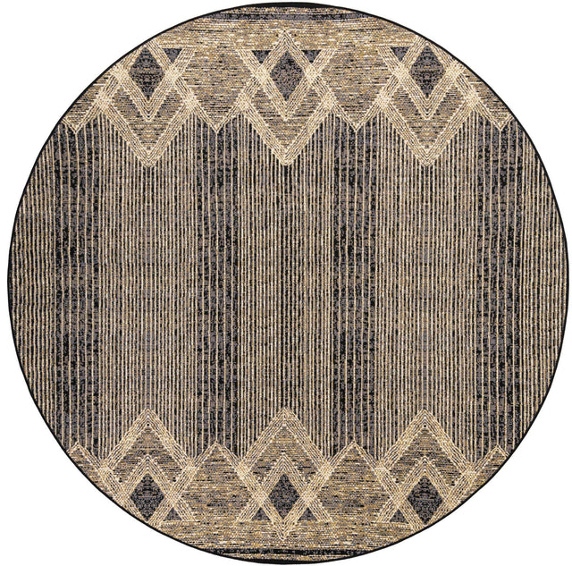 Charcoal 7' 10 x 7' 10 Outdoor Modern Round Area Rug Weather Resistant for Patio, Deck, Terrace, Balcony, Porch 100% Polypropylene Modern Outside Carpet for Sale at Rug Engine