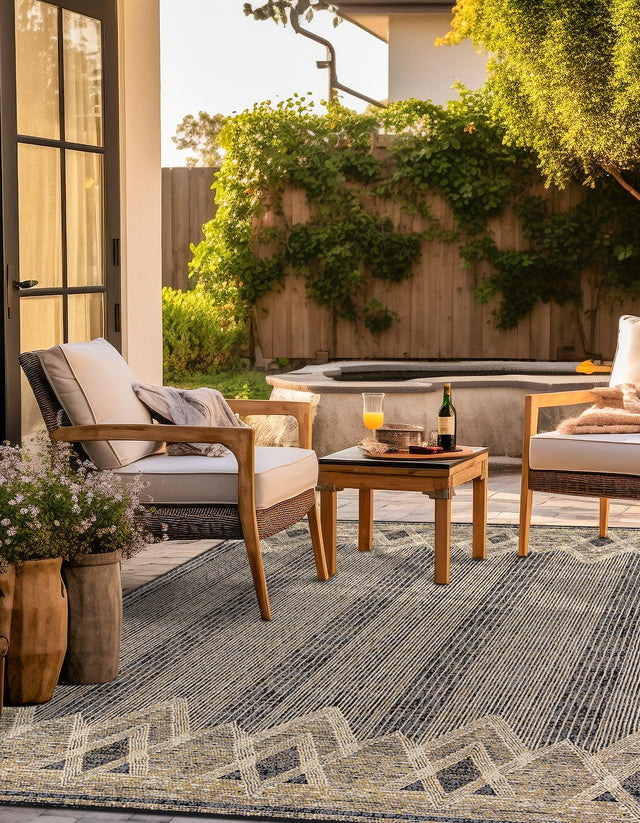 Charcoal 10' x 10' Outdoor Modern Square Area Rug Weather Resistant for Patio, Deck, Terrace, Balcony, Porch 100% Polypropylene Modern Outside Carpet for Sale at Rug Engine