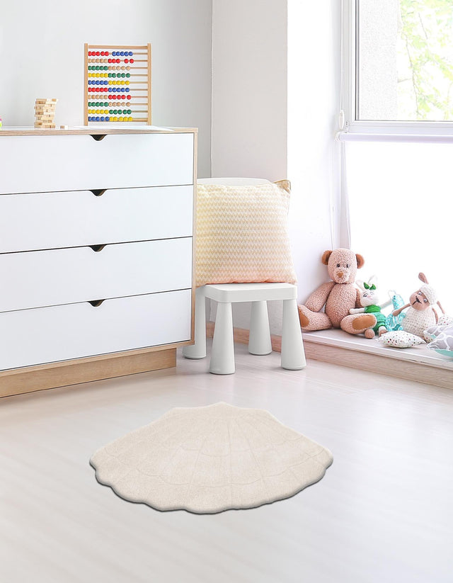 Ivory 4' 1 x 5' 3 Playtime Kids Wool Freeform Area Rug for Baby Nursery, Toddler Playroom, Bedrooms