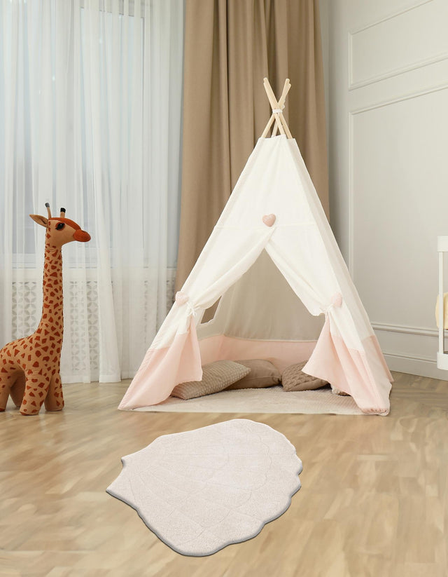 Ivory 4' 1 x 5' 3 Playtime Kids Wool Freeform Area Rug for Baby Nursery, Toddler Playroom, Bedrooms