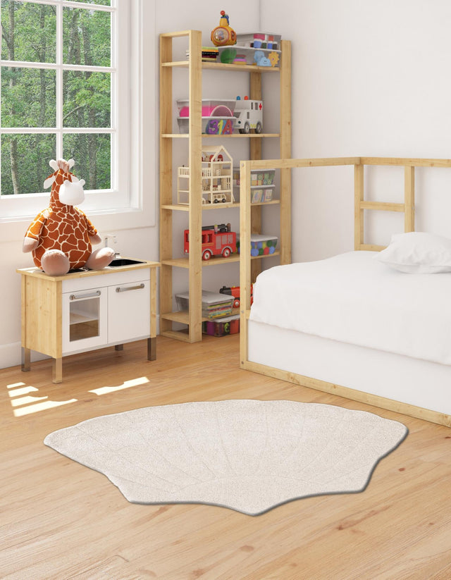 Ivory 5' 1 x 6' 4 Playtime Kids Wool Freeform Area Rug for Baby Nursery, Toddler Playroom, Bedrooms Hand Tufted High Quality Dense Wool Pile Natural Carpet for Sale at Rug Engine