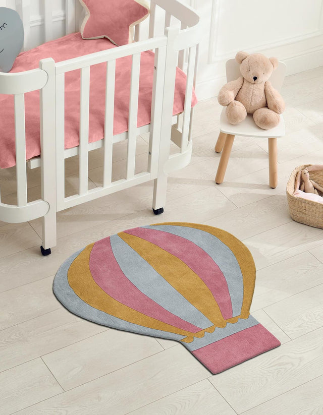 Multicolor 4' 1 x 4' 5 Playtime Kids Wool Freeform Area Rug for Baby Nursery, Toddler Playroom, Bedrooms