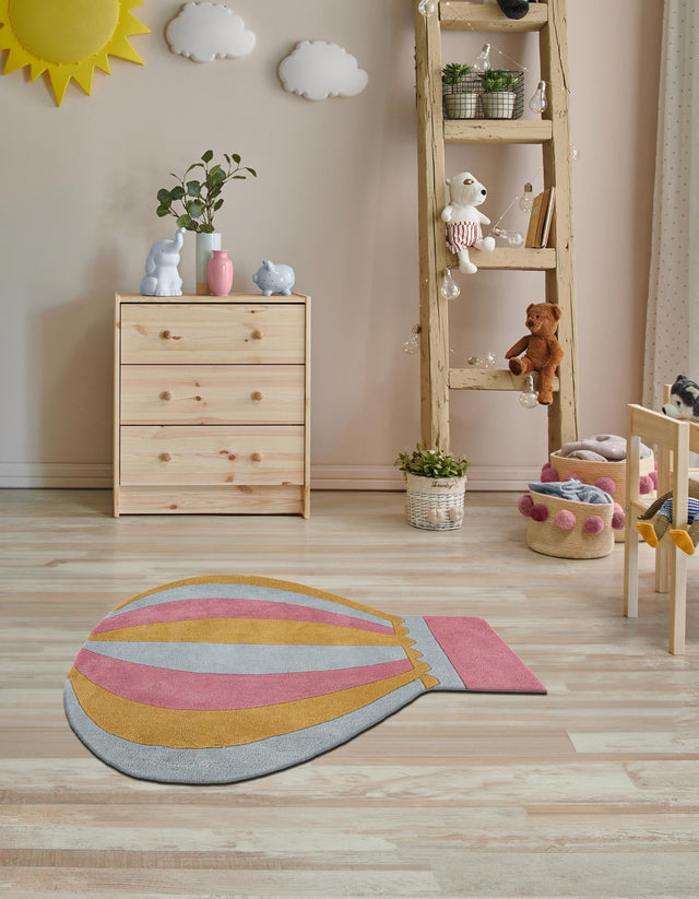 Multicolor 4' 1 x 4' 5 Playtime Kids Wool Freeform Area Rug for Baby Nursery, Toddler Playroom, Bedrooms