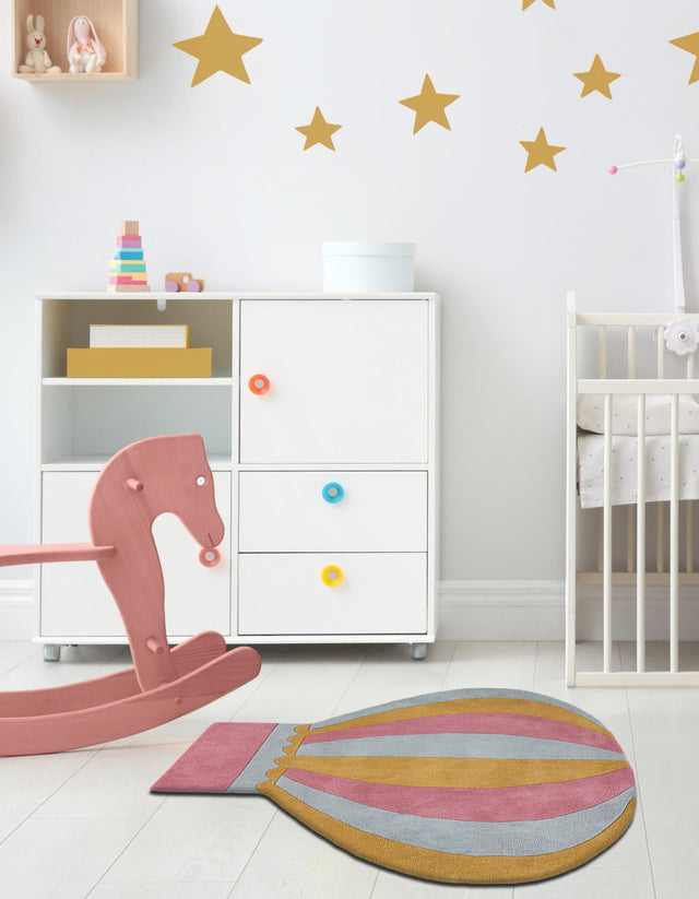 Multicolor 4' 1 x 4' 5 Playtime Kids Wool Freeform Area Rug for Baby Nursery, Toddler Playroom, Bedrooms