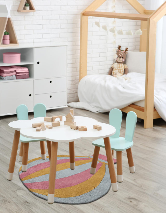 Multicolor 4' 1 x 4' 5 Playtime Kids Wool Freeform Area Rug for Baby Nursery, Toddler Playroom, Bedrooms